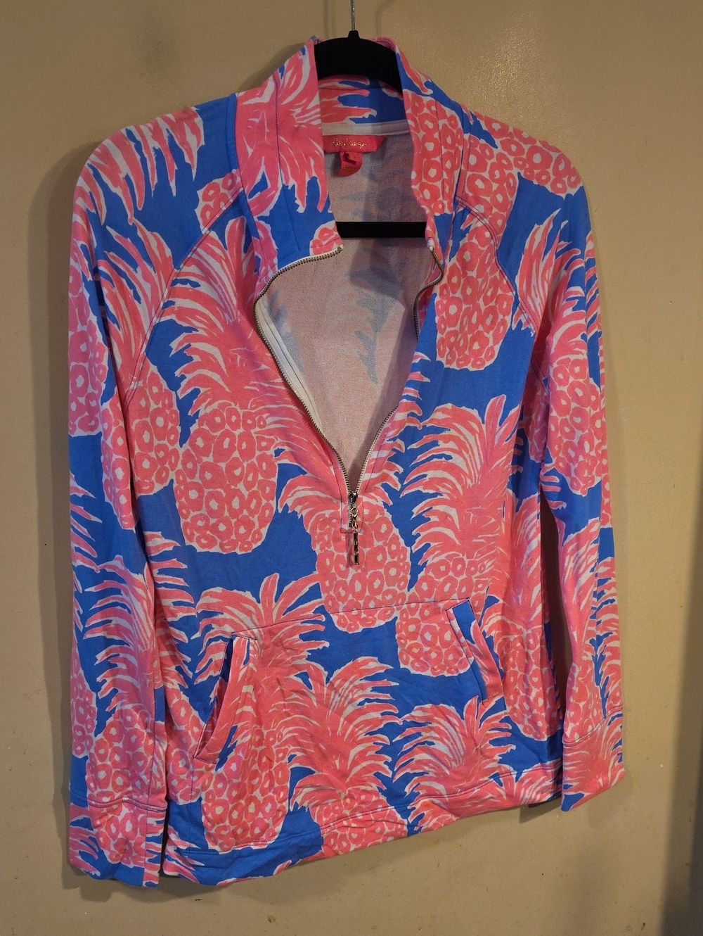 Lilly Pultzer Popover  Pink & Blue Pineapple Print Half-Zip Jacket